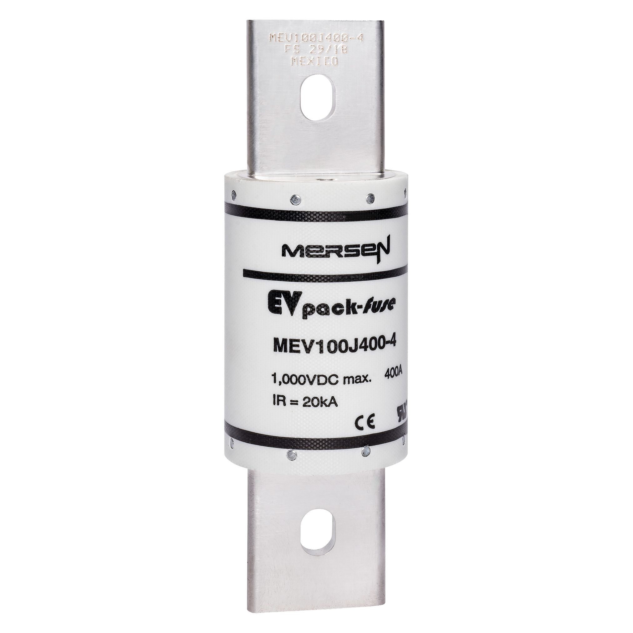 MEV100J350-4 - EVpack-fuse MEV100, 1,000 VDC Max., L/R ≤ 1ms, 350 A, Round Body Fuse